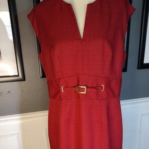 Crimson Kasper Twill Type Textured Dress with Buckle on the Front at Waist Sz 16